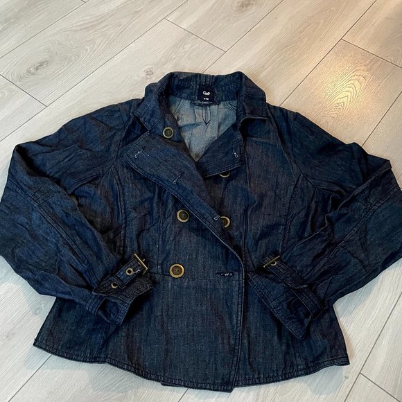 GAP Ruffle Denim Jacket Sz Large - Picture 1 of 5